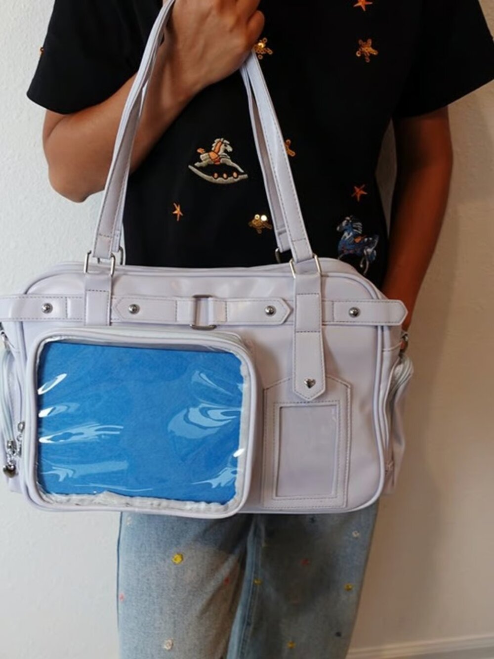 BLUE Ita Bag Crossbody Y2K Kawaii Anime Pin Display Photocard Shoulder Itabag